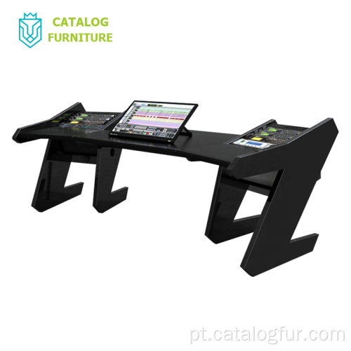 Mesa de música de estúdio de áudio de madeira de 2 camadas com suporte de teclado em superfície pintada